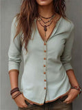 Womens Mint Green Shirt Contrast Trim Three Quarter Sleeves