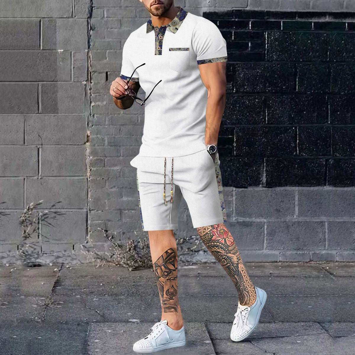 Mens Casual Shirt and Shorts Set Summer Co Ord