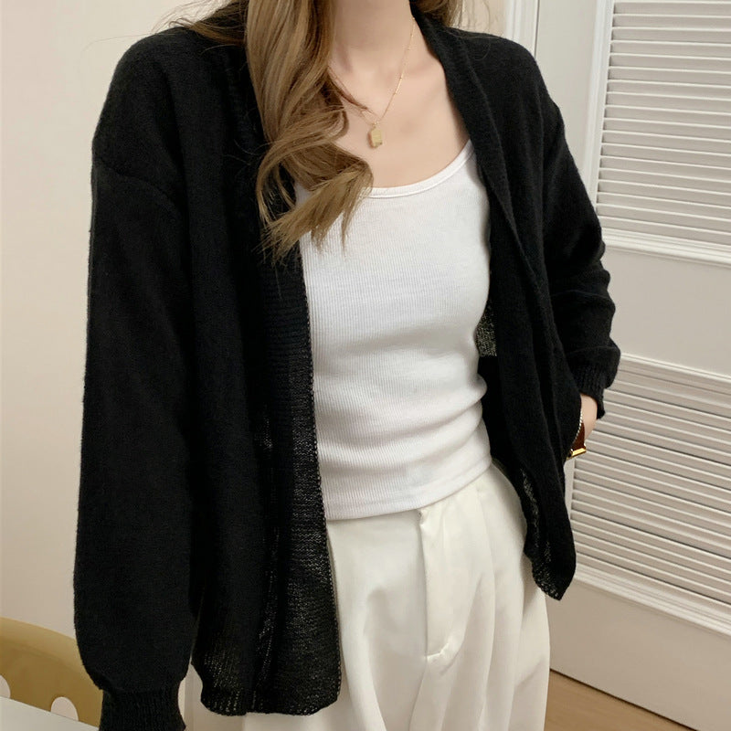 Womens Lightweight Ice Silk Viscose Cardigan Long Sleeve