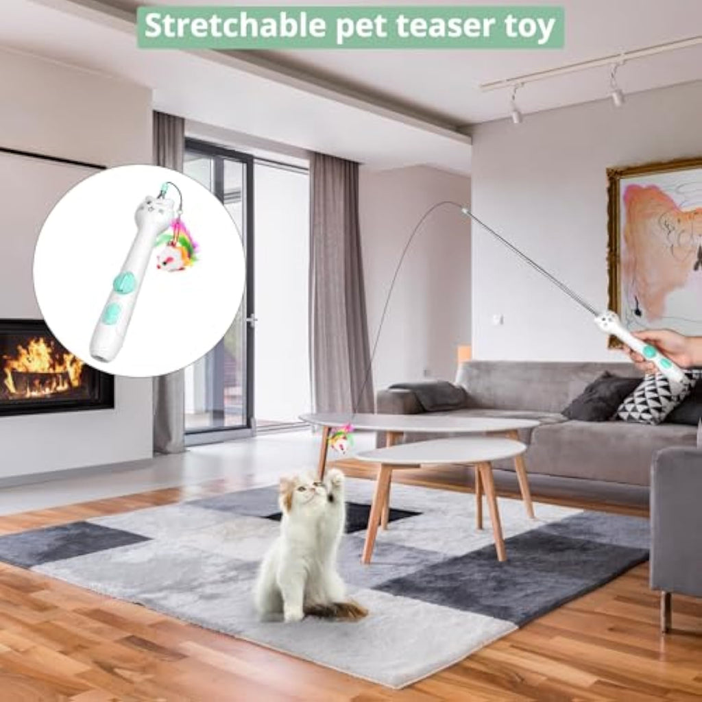 Rechargeable Cat Laser Pointer and Feather Wand Toy