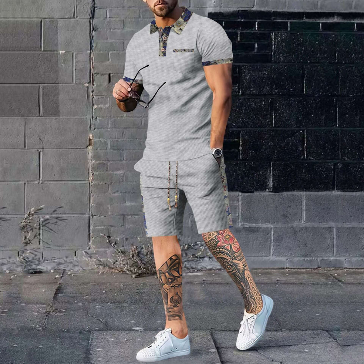 Mens Casual Shirt and Shorts Set Summer Co Ord