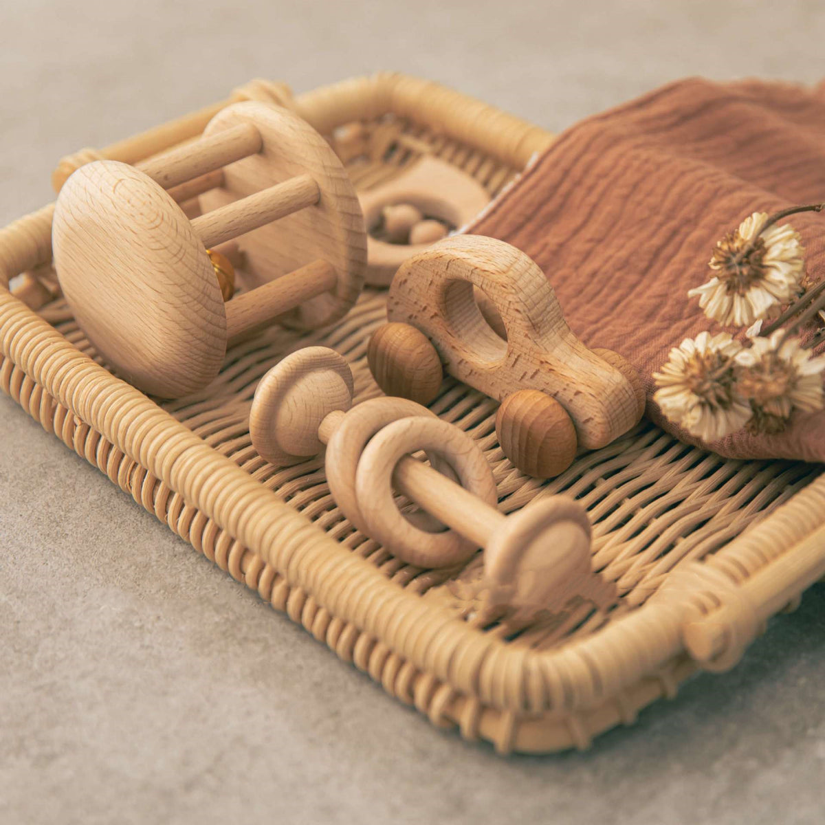 wooden baby rattle gift set