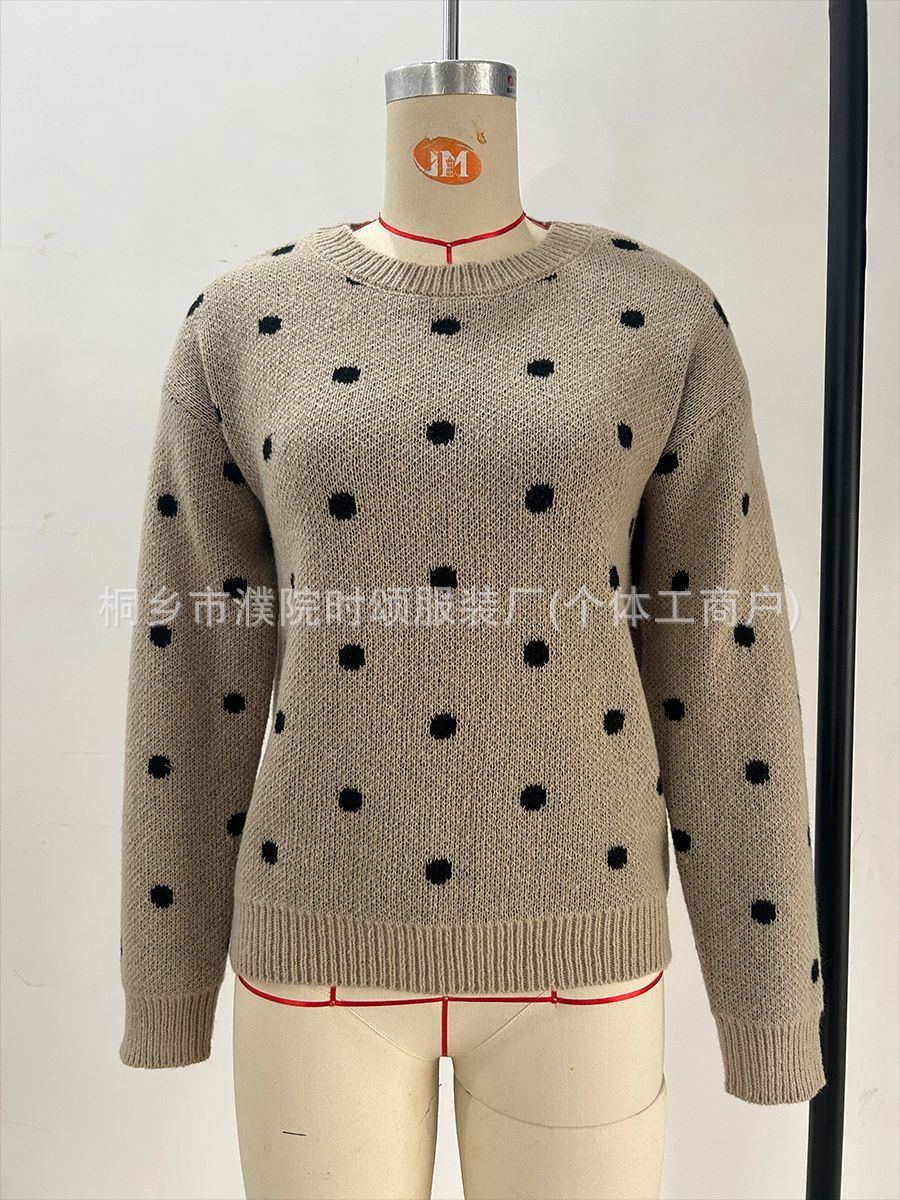 Womens Polka Dot Jumper Long Sleeve Knit Pullover