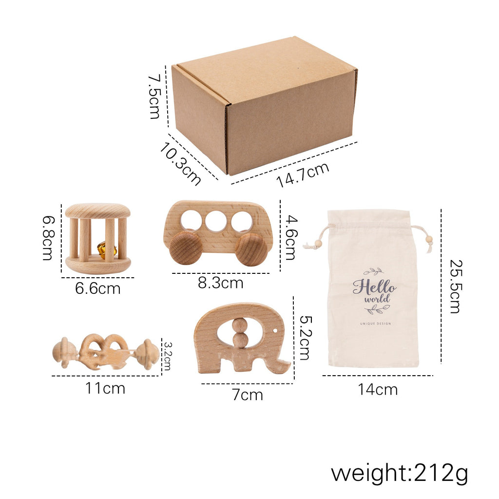 wooden baby rattle gift set
