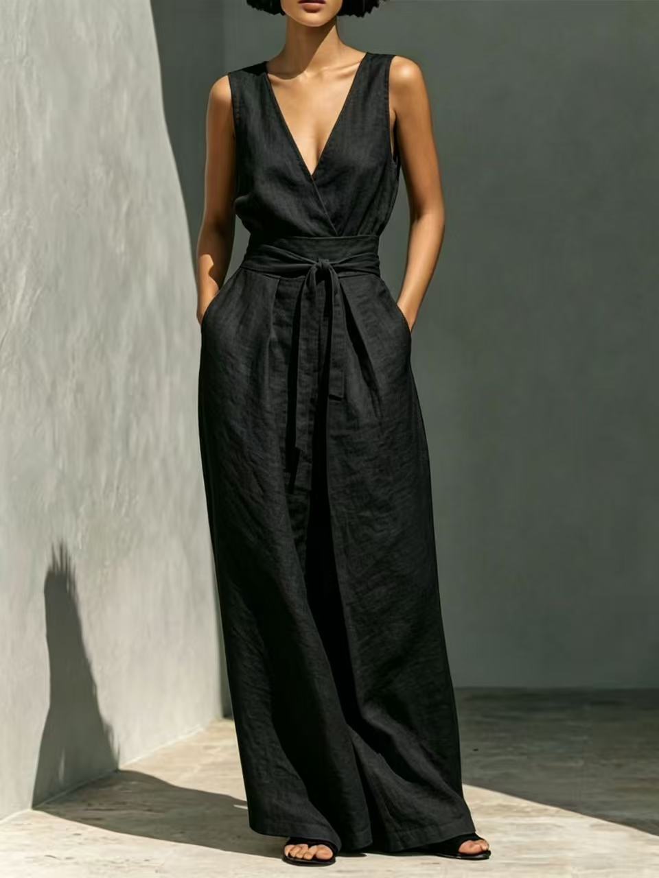 Womens Sleeveless Co ord Set with High Waist Wide Leg Trousers
