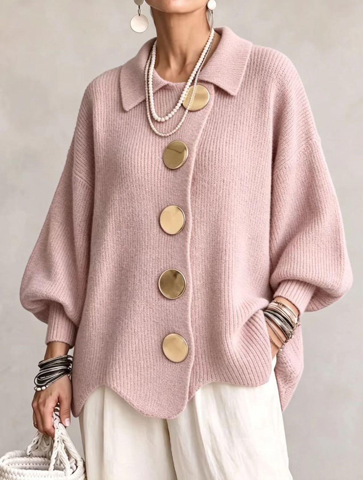 Womens Relaxed Fit Knitted Cardigan Long Sleeve