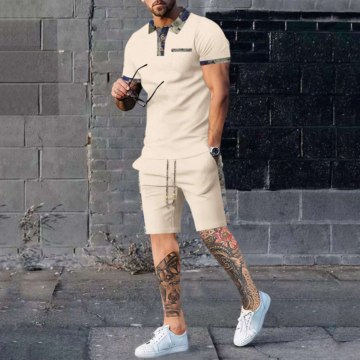 Mens Casual Shirt and Shorts Set Summer Co Ord