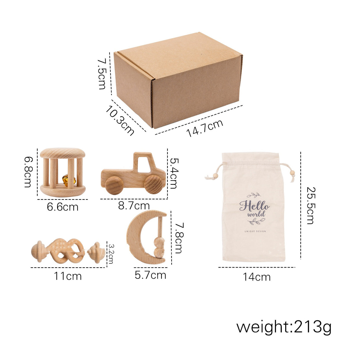 wooden baby rattle gift set