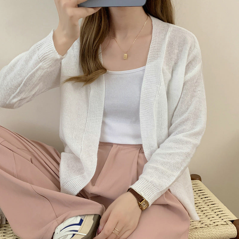 Womens Lightweight Ice Silk Viscose Cardigan Long Sleeve