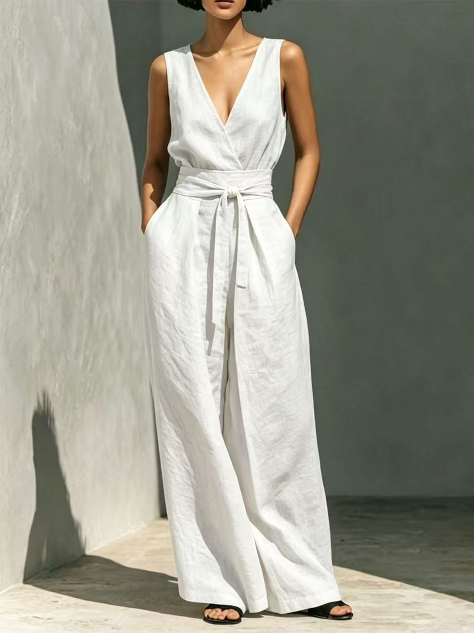 Womens Sleeveless Co ord Set with High Waist Wide Leg Trousers