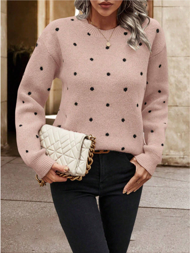 Womens Polka Dot Jumper Long Sleeve Knit Pullover