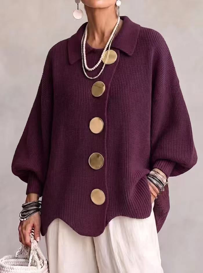 Womens Relaxed Fit Knitted Cardigan Long Sleeve