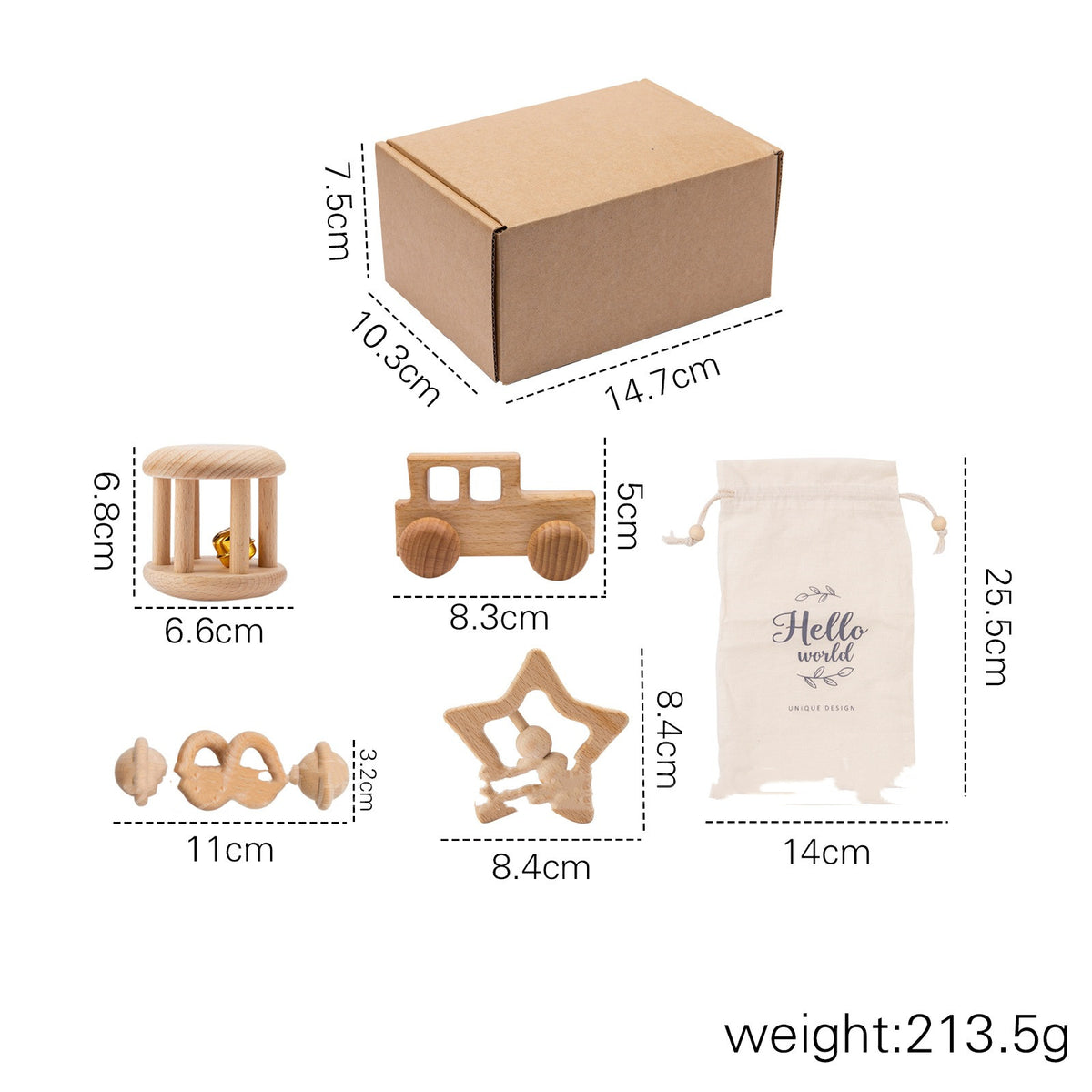 wooden baby rattle gift set