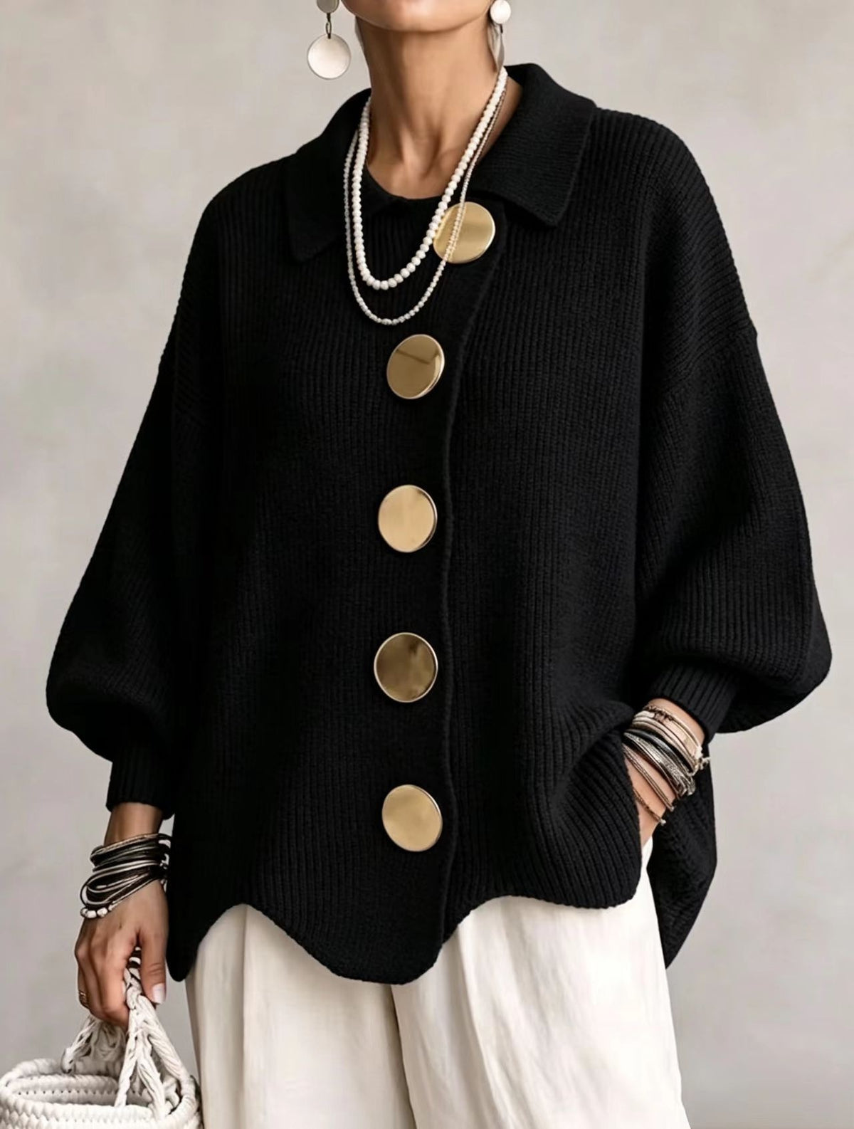 Womens Relaxed Fit Knitted Cardigan Long Sleeve