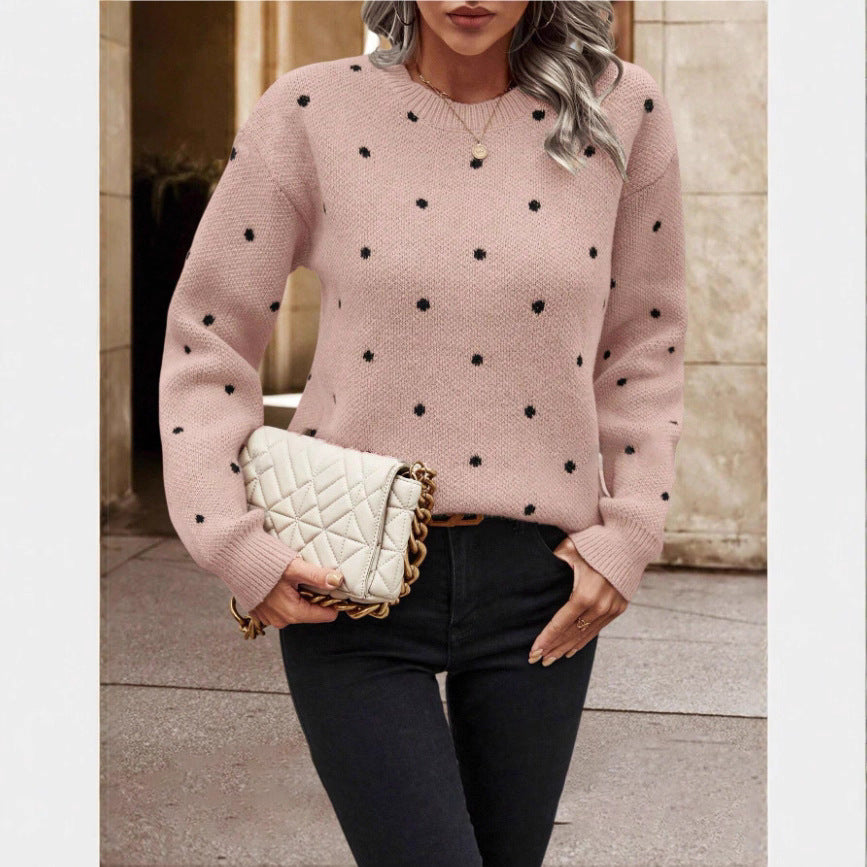 Womens Polka Dot Jumper Long Sleeve Knit Pullover