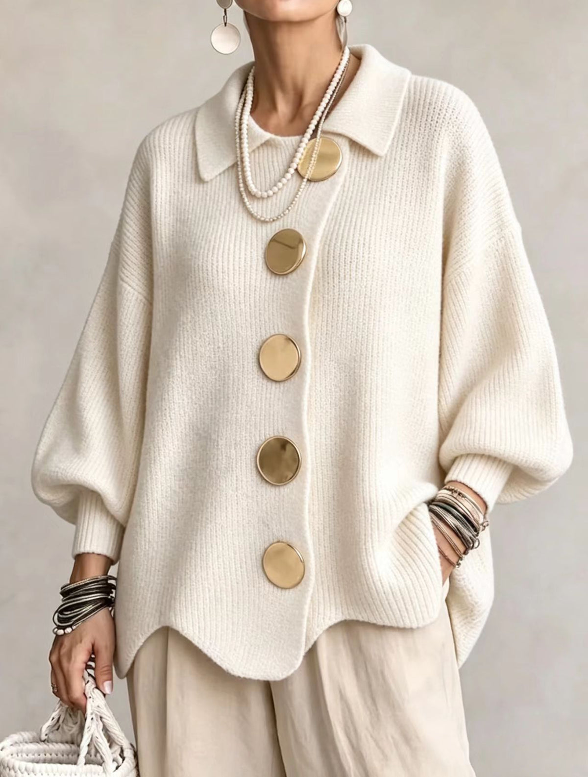 Womens Relaxed Fit Knitted Cardigan Long Sleeve