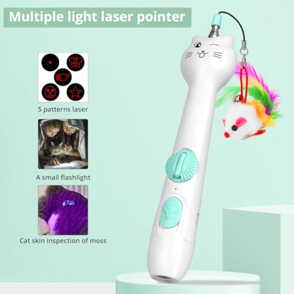 Rechargeable Cat Laser Pointer and Feather Wand Toy