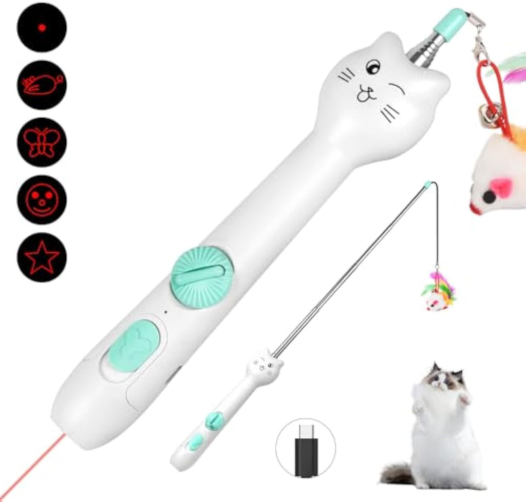 Rechargeable Cat Laser Pointer and Feather Wand Toy