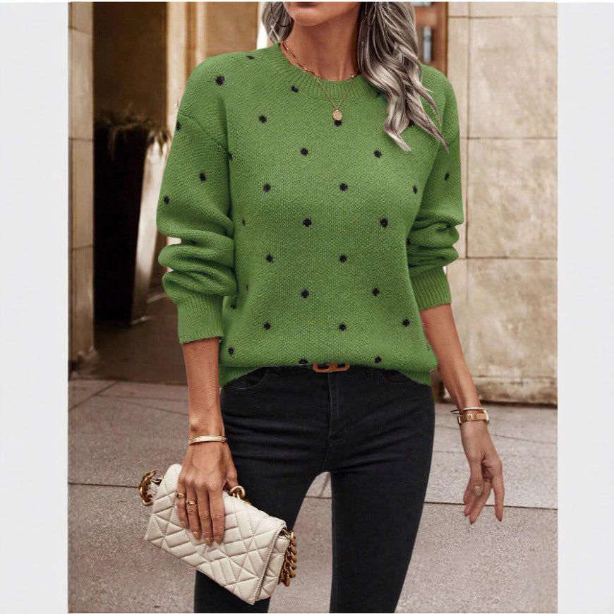 Womens Polka Dot Jumper Long Sleeve Knit Pullover